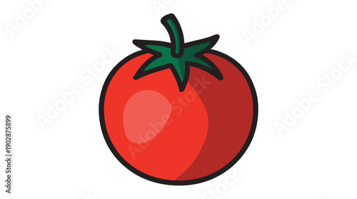 Red Tomato Illustration Cartoon Red Fruit with Green Stem and Highlight for Food and Nutrition Design