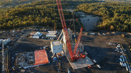 Lifting process of pre-assembled elements with giant cranes