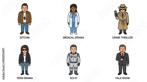 Diverse TV Show Characters Sitcom Medical Drama Crime Thriller Series Teen Drama Sci Fi Talk Show Host Icons