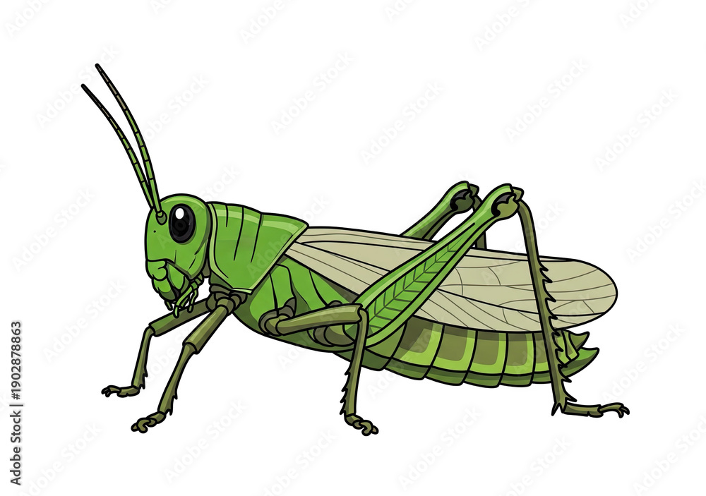 Fototapeta premium Green grasshopper insect, a common garden pest and symbol of nature