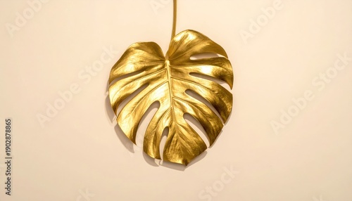 Gilded monstera leaf hanging on wall, for home d?cor, abstract background