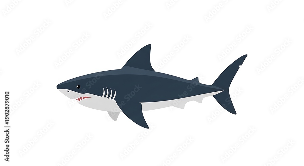 Fototapeta premium A stylized illustration of a great white shark with its mouth open, revealing sharp teeth, against a white background