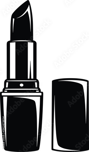 Lipstick silhouette icon, beauty cosmetic artwork, makeup accessory design, fashion symbol illustration, feminine style tribute, glamour product graphic, personal care flat vector illustration
