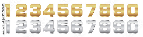 luxury metallic number vector set in gold and silver style