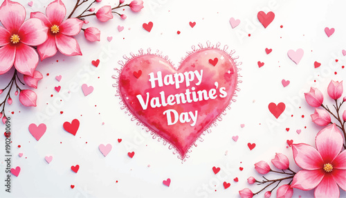 Valentine's Day greeting card with heart and flowers.