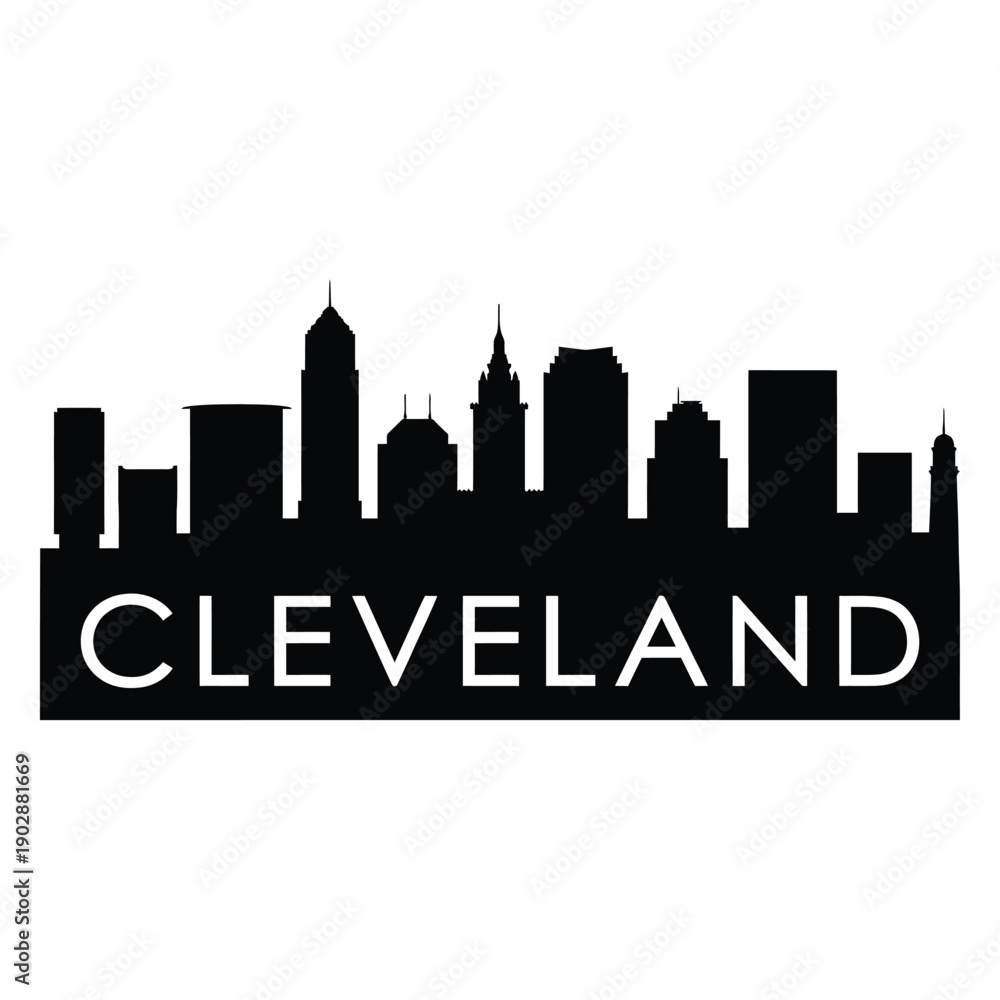 Obraz premium Cleveland skyline silhouette with the city name prominently displayed below
