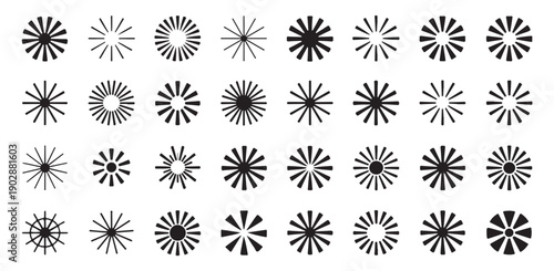 Sunburst vector collection, radial lines, light rays icon, firework, explosion, starburst graphic elements