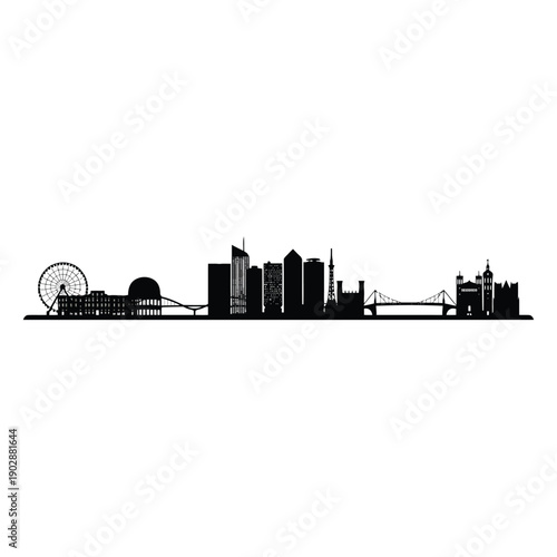 Silhouetted skyline depicting a city with various architectural structures
