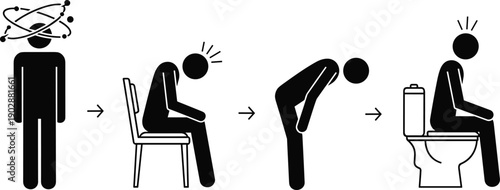 Vector Illustration of Stick Figure Characters Experiencing Symptoms of Illness Including Dizziness Nausea Stomach Pain and Digestive Issues for Medical and Healthcare Education Infographic Concepts