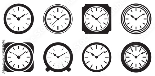 Vintage clock faces collection with different frame shapes for time management design concepts