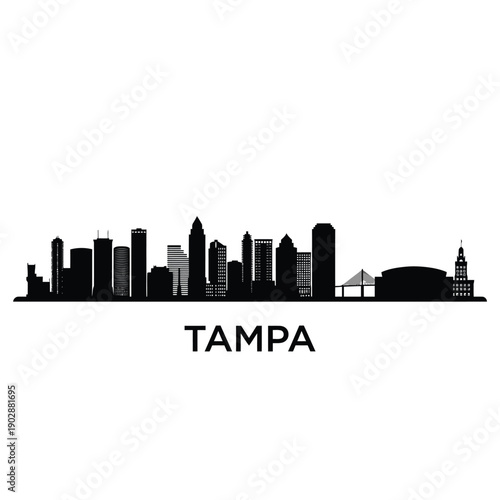 Silhouette of tampa skyline with city name prominently displayed below