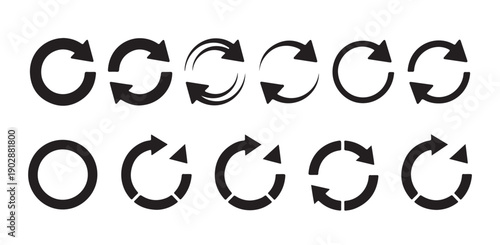 Collection of ten circular arrow symbols for refresh, repeat and recycle actions