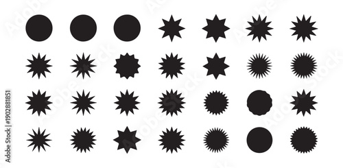 Starburst shape variety set of black vector burst icons for stickers labels and promotions