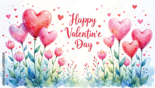 Watercolor Valentine's Day floral hearts greeting.
