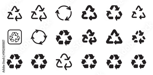 Recycling signs collection set of black vector icons for eco friendly packaging and products