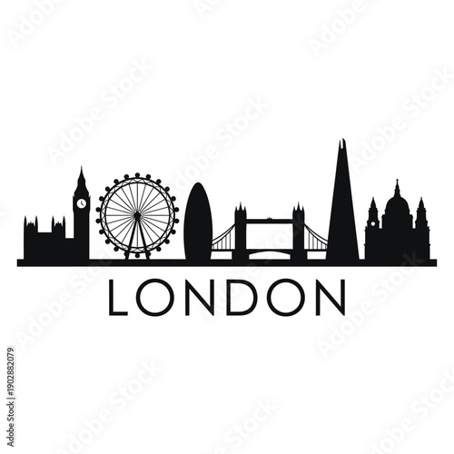 A silhouetted skyline of london featuring iconic landmarks and the city s name