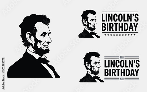Monochromatic graphic design elements featuring a stylized portrait of abraham lincoln ideal for celebrating lincoln's birthday with patriotic designs and historical themes evoking a sense
