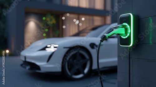 Modern Electric Car Charging Station at Dusk with Soft Lighting for Sustainable Energy