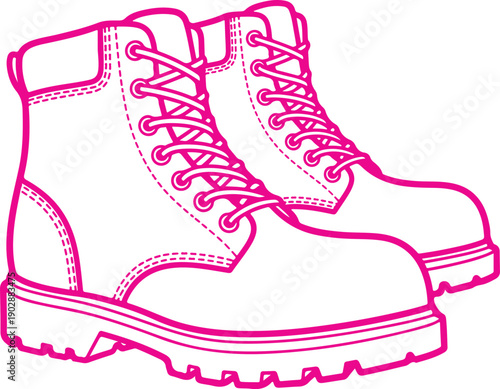 A detailed illustration of a pair of sturdy, laced work boots with thick soles. isolated on white background, illustration