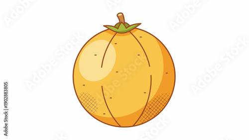 Vibrant cartoon illustration of a fresh, ripe orange fruit with a green stem, perfect for healthy