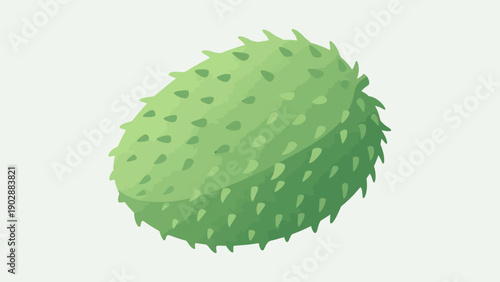 Stylized green soursop fruit illustration showcasing its unique spiky texture and tropical freshness
