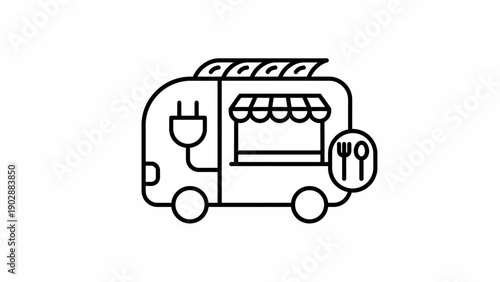 Eco-friendly electric food truck powered by solar energy, serving sustainable cuisine