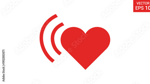 Vibrant red heart icon with radiating signal waves symbolizing live connection and affection
