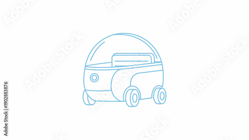 Simple blue line art illustration of a modern autonomous delivery robot vehicle icon design on