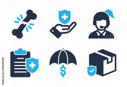 Health Insurance and Financial Protection icon set. Solid glyph series icons