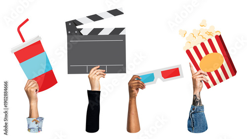 Fotografía Hands holding png movie icons clipart, transparent background