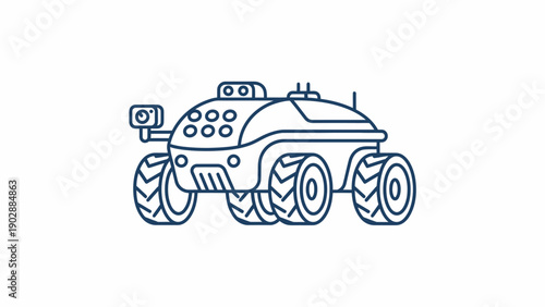 Minimalist line art illustration of a futuristic space exploration rover vehicle designed for