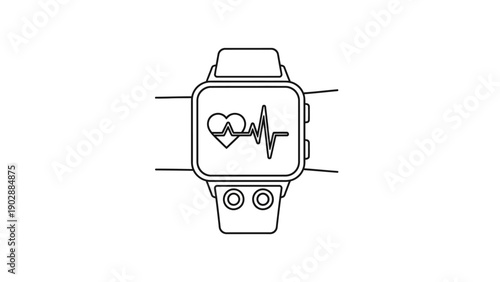Smartwatch health monitor icon line art showing heart rate tracking for digital fitness applications