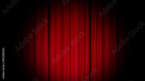Luxury red theater curtain opening with dramatic spotlight to reveal green screen background, perfect for transitions, video intros, theater stage and performance mockups.