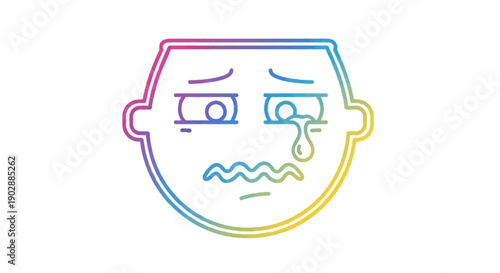 Colorful Gradient Outline Sad Crying Face Emoji Icon Illustration on a White Background