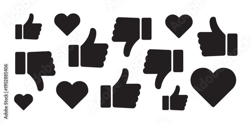 Social media feedback icon set with like dislike and love buttons for web design vector