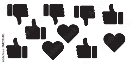 Social media response icons set with thumbs up thumbs down and heart symbols vector
