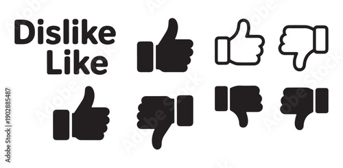 Dislike and like icons set. thumbs up, thumbs down, solid and outline vector illustration
