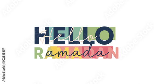 Colorful Hello Ramadan Greeting Card Illustration with Text Art Design Elements