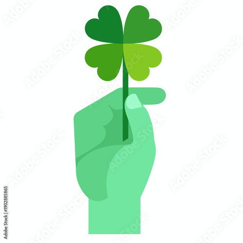 Icon of hand holding green four-leaf clover for good luck 