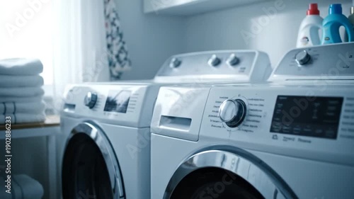 Wallpaper Mural Laundry Room with Washing Machines and Towels. Torontodigital.ca