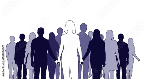 Diverse group of people standing together in a circle with a woman at the center