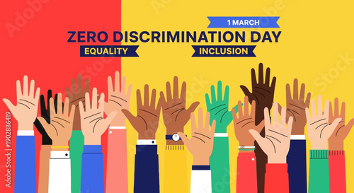Diverse Hands Raised Together in Solidarity on Zero Discrimination Day