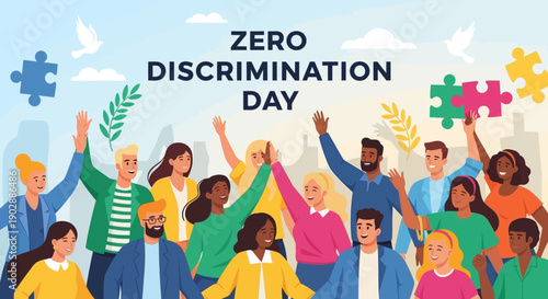 Diverse group of people celebrating Zero Discrimination Day together in unity