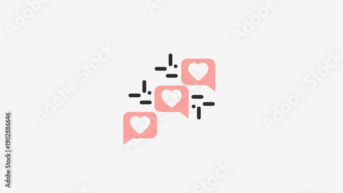 Engaging social media likes icon illustration with hearts in chat bubbles representing digital