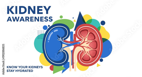 A detailed illustration of a human kidney anatomy, focusing on the internal structures and external details, highlighting the importance of kidney health and awareness.