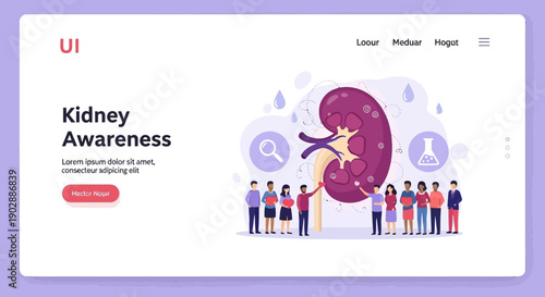 Illustration of people raising awareness about kidney health and wellness in a modern community setting
