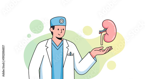 Doctor holding a human kidney illustration for medical education purposes