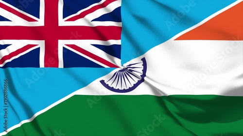fiji and india national flags waving together in slow motion seamless loop showing diplomatic relations and international cooperation