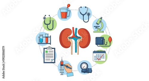 Medical Illustration of Human Kidneys and Related Health Elements
