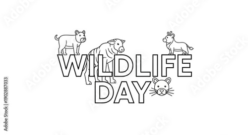 Wildlife Day Celebration with Animals in their Natural Habitat Illustration